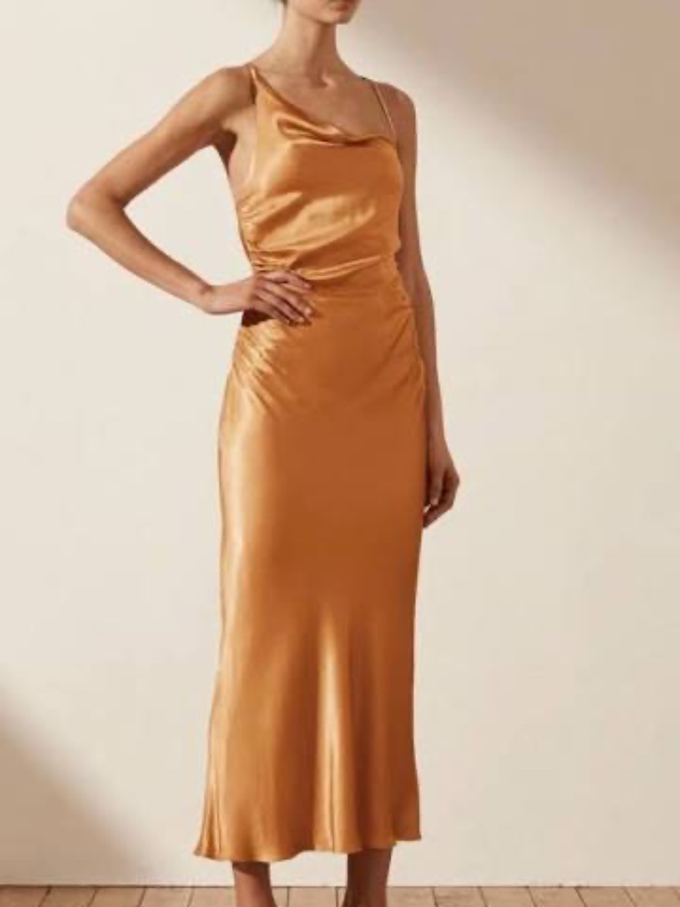 Shona Joy Alma Asymmetrical Bias Cowl Midi Dress